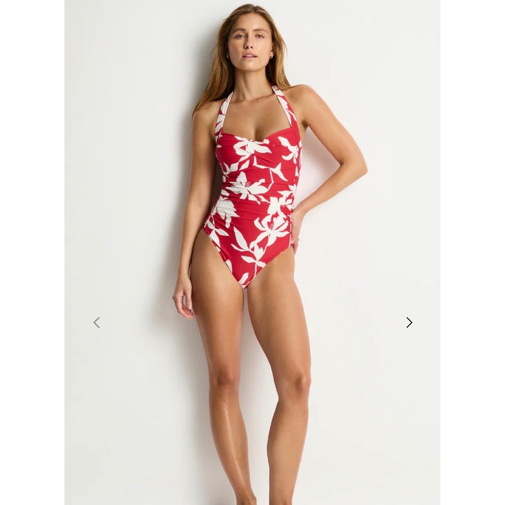 Sea Level Australia Leilana Twist Floral One Piece Swimsuit Ruby Red Halter 10 - Picture 1 of 10